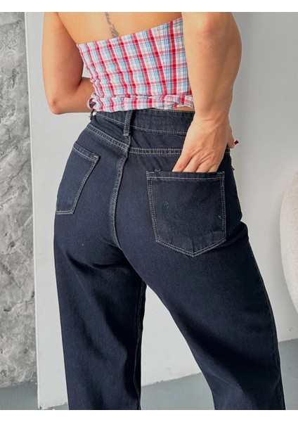 Palazzo Süper Taş Enzim Tint Yıkama Koyu Lacivert Jeans Pantolon D2008 indirimleri