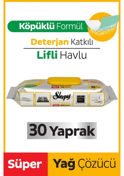 Sleepy Easy Clean Süper Yağ Çözücü Yüzey Temizlik Havlusu&mendili 30 Yaprak