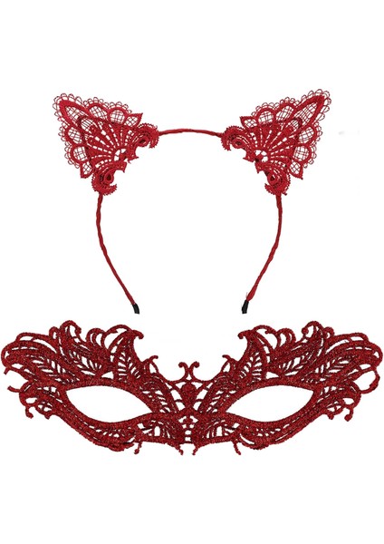 Şık Kırmızı Dantel Maske ve Taç Seti 5 No – Maskeli Balo &amp;amp;amp; Özel Etkinlikler (4887) fiyatları