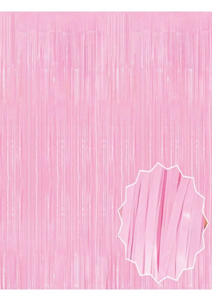 Soft Pembe Püsküllü Kapı Perdesi - Parti, Baby Shower, Cinsiyet Partisi 1x2 M (4887)