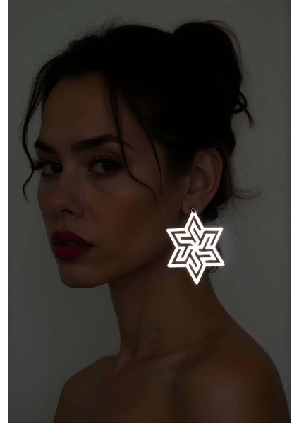 Mulvxjrt JRT02 Beyaz Reflektörlü Soyut Yıldız Küpe, Şık Lazer Kesim Küpe - APBJ019 (Mulvix)