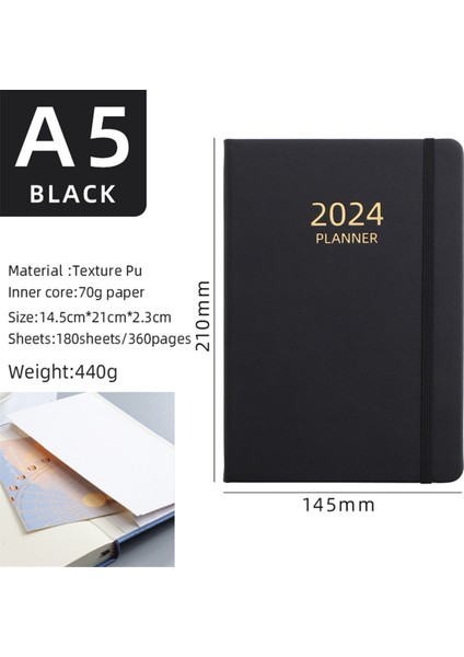 2024 A5 Ingilizce Program Planlayıcısı Elastik Band Defteri Strap Kitap Defter Siyah (Yurt Dışından) fiyatları