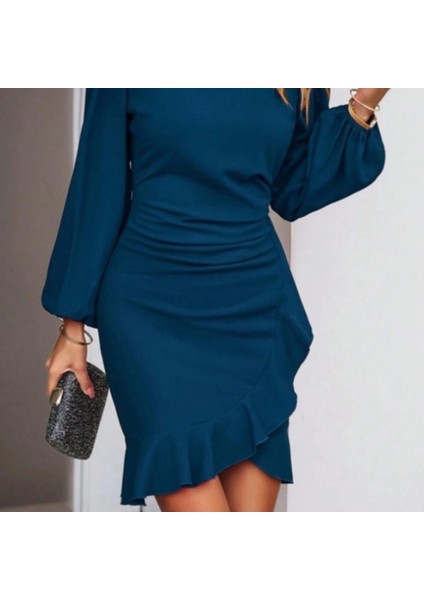 Mdb Kadın Uzun Kollu Bisiklet Yaka Önden Volanlı Ithal Krep Elbise fiyatları