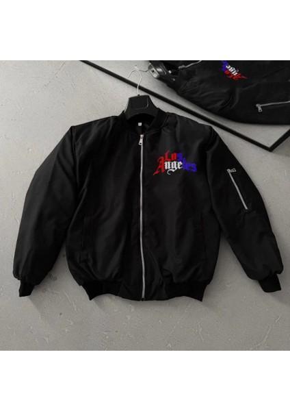 Mdb Tam Fermuarlı Uzun Kol Baskılı Bomber Ceket Iyah