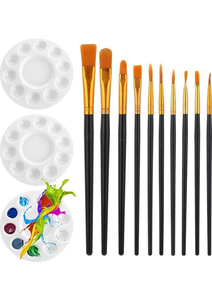 10 Parça Boya Fırçaları 3 Parça Yuvarlak Boya Tepsisi Boyama Paleti (Yurt Dışından)