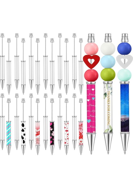 24 Adet Süblimasyon Boncuklu Tükenmez Kalemler Metalik Siyah Mürekkep Kalemler (Yurt Dışından)