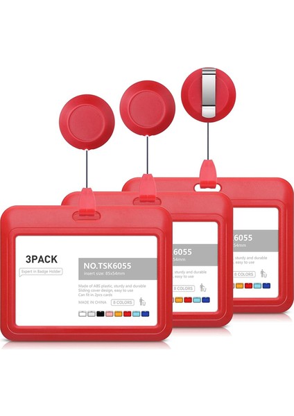 Geri Çekilebilir Rozet Tutucular, Plastik Kayar Kimlik Rozeti Tutucu Kırmızı (Yurt Dışından)