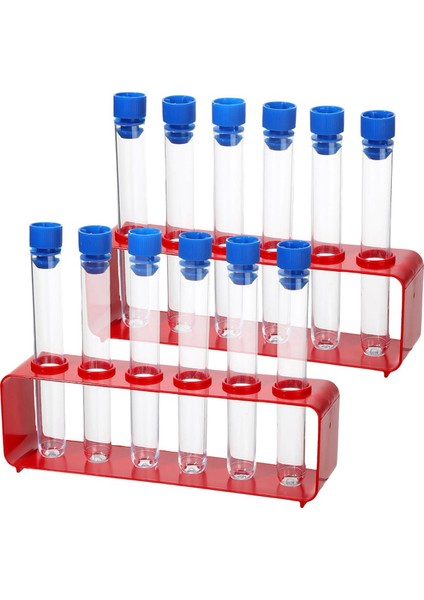 2 Takım 15X100MM Kapaklı Plastik Test Tüpleri ve 6 Delikli Tutucu Rafı (Yurt Dışından)