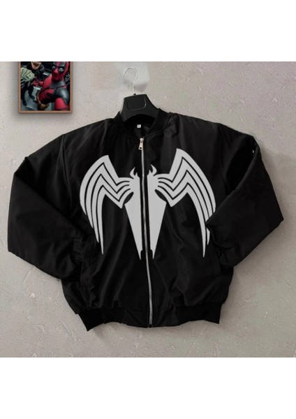 Mdb Tam Fermuarlı Uzun Kol Baskılı Bomber Ceket Iyah