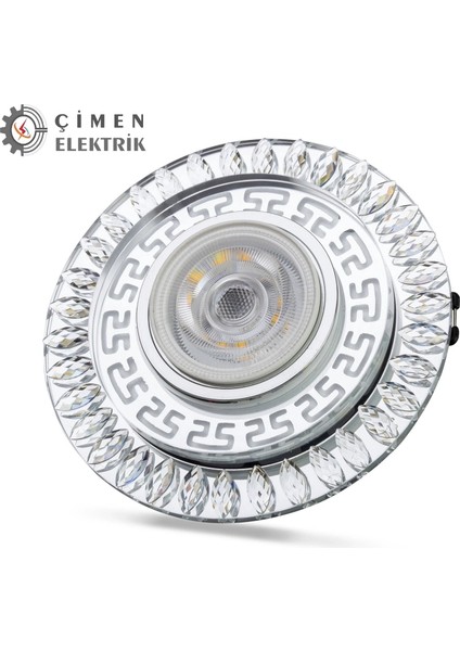 Noas YL65 1757 Flora LED Çerçeveli 4000K + Mavi Yuvarlak Kristal Cam Spot Kasa - Priz ve Anahtar Için Uyumlu Çerçeve