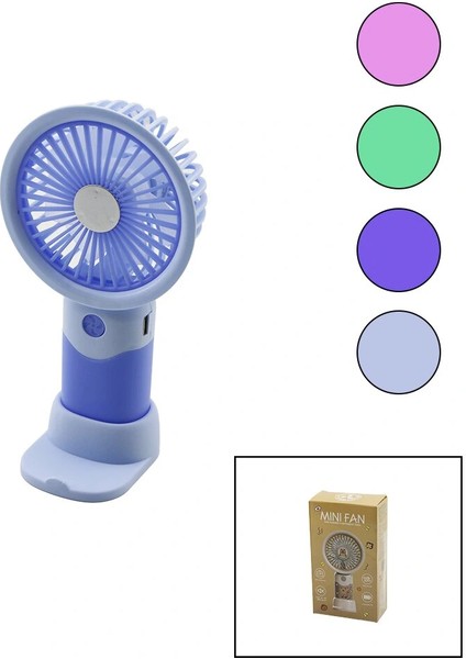 USB Şarjlı Mini El Fanı Çap:8.4 - Y:16CM Sabit Başlık 3-Kademe Hızt Elefonluklu Masaüstü Ayak Vantilatör (5047)