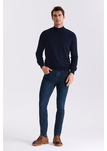 Lacıvert Slim Fit Yarım Balıkçı Yaka Erkek Triko