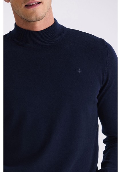 Lacıvert Slim Fit Yarım Balıkçı Yaka Erkek Triko