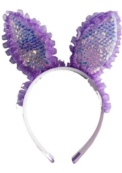 Kenarları Dantelli Mor Pullu Payetli LED Işıklı Tavşan Kulak 23X19 cm modelleri