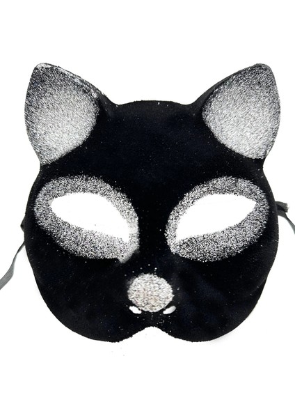 Siyah Gümüş Simli Süet Kaplama Maskesi 18X14 cm