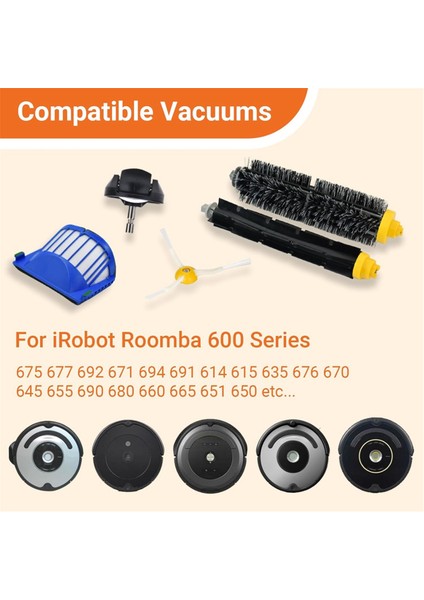 Irobot Roomba Için Yedek Parçalar 692 694 676 675 695 677 671 655 645 690 680 660 620 614 Vakum Fırça Filtreleri (Yurt Dışından) modelleri