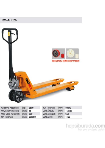 ACE-25 2,5 Ton Transpalet Kırmızı Teker fiyatları