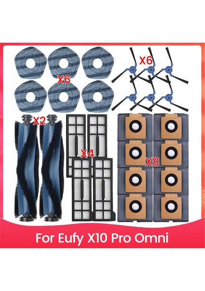Eufy X10 Pro Omni Robot Vakum Parçaları Ana Roller Yan Fırça Filtre Mop Kumaş Toz Torbaları Aksesuarlar Kiti (Yurt Dışından)