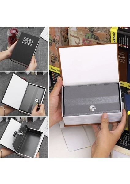 Kitap Görünümlü Gizli Kasa Anahtarlı Çelik Mini Kasa Kilitli Değerli Eşya Kutusu
