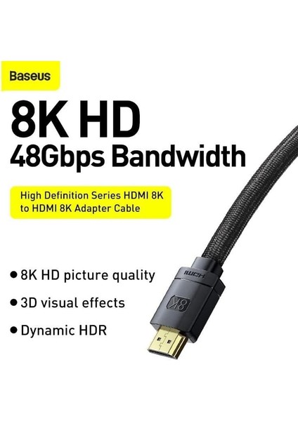 High Definition Serisi HDMI 8k To HDMI 8k Görüntü Aktarma Kablosu, 2m, Siyah modelleri