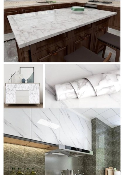 Beyaz Desenli Yapışkanlı Tezgah Folyosu (3 Mt.x 60 Cm) modelleri