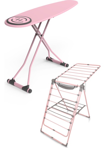 Premium Ütü Masası Soft Pembe Ayarlanabilir Yükseklik 44x152 cm Fonksiyonel Tasarım