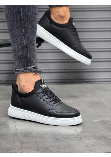 Jack&lion Anatomik Esnek Taban Günlük Lastikli Bağcıksız Siyah Beyaz Spor Ayakkabı Ergonomik Sneaker