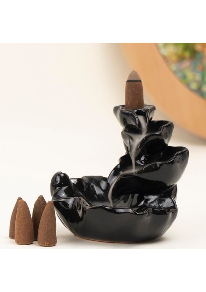 Dekoratif Siyah Geri Akışlı Şelale Tütsülük