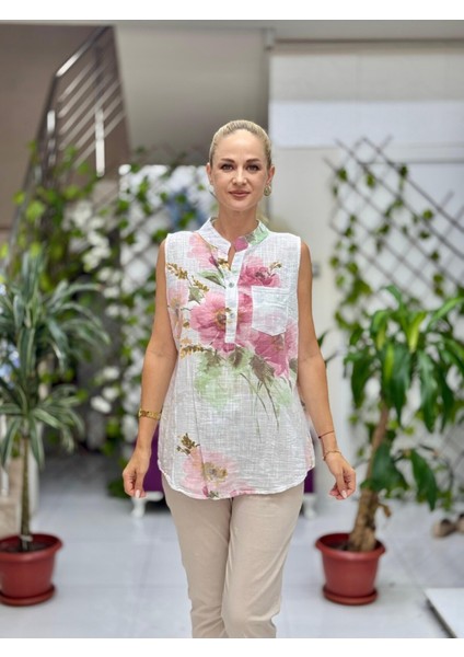 LS8819A Kolsuz Pamukketen Cepli Italyan Bluz Beyaz