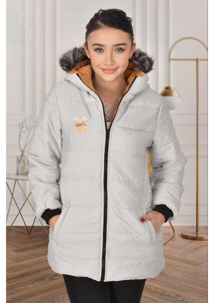 Kız Çocuk Kışlık Mont Kürk Kapüşonlu Uzun Mont (Basen Diz Arası BOY)-MNT-0010