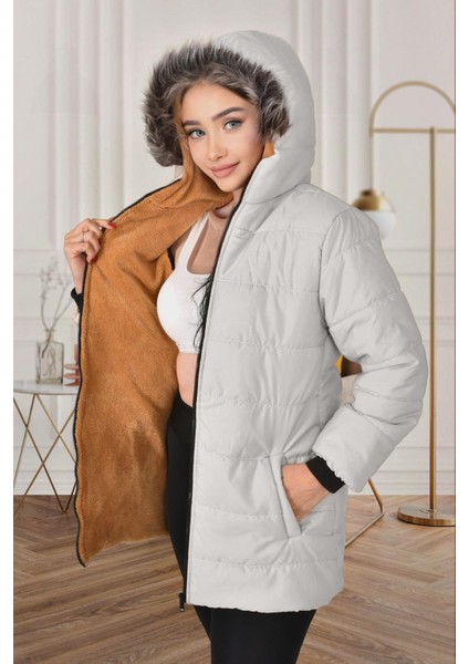 Kız Çocuk Kışlık Mont Kürk Kapüşonlu Uzun Mont (Basen Diz Arası BOY)-MNT-0010 fiyatları