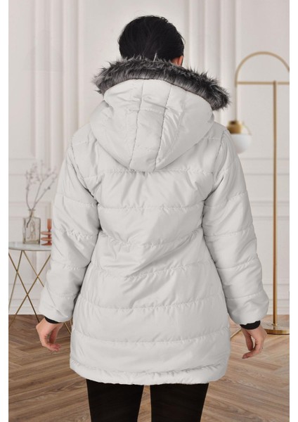 Kız Çocuk Kışlık Mont Kürk Kapüşonlu Uzun Mont (Basen Diz Arası BOY)-MNT-0010