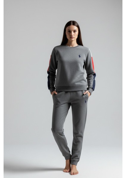 Kadın Antrasit Renk Şeritli Kol Lastikli Paça Pijama Takımı C5T1N102