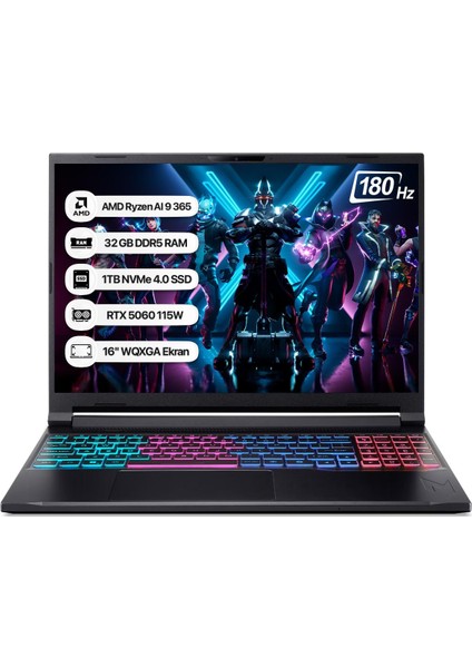 Nitro 16S NH.QXUEY.001-32 Ryzen Aı 9 365 32GB 1tb SSD RTX5060-115W 180Hz 16 Wqxga Dos Taşınabilir Bilgisayar
