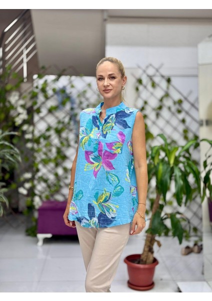 LS8819B Kolsuz Pamukketen Cepli Italyan Bluz Mavi fırsatları