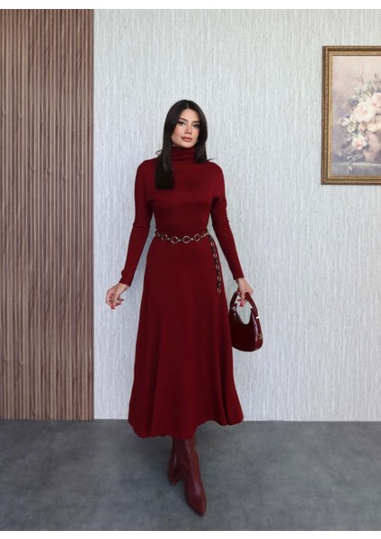 Dik Yaka Uzun Triko Elbise fırsatları