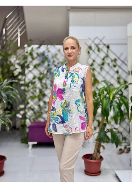 LS8819B Kolsuz Pamukketen Cepli Italyan Bluz Beyaz fırsatları