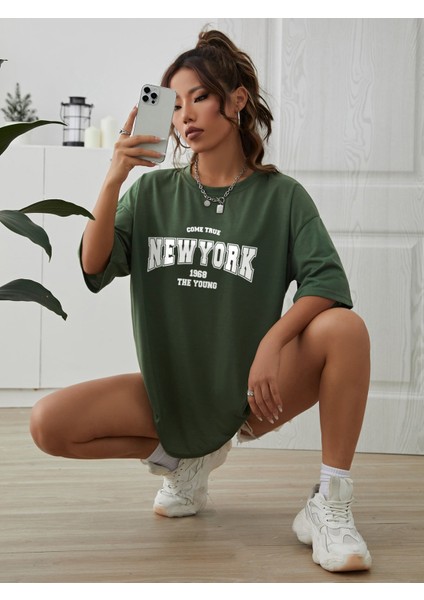 -Kadin Siyah California Baskılı T-Shirt Ünisex