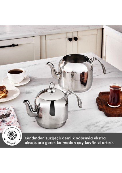 Deren Devrilmez Maxi Boy Indüksiyon Tabanlı Çaydanlık Takımı