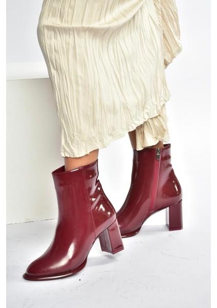 V590166308 Bordo Rugan Kalın Topuklu Klasik Kadın Bot modelleri