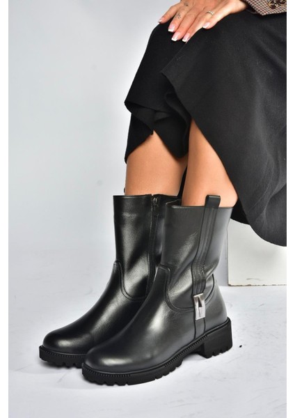 V654070603 Siyah Hakiki Deri Kadın Bot fırsatları