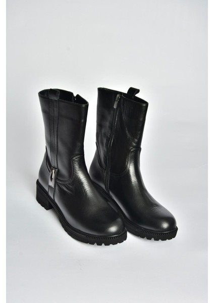 V654070603 Siyah Hakiki Deri Kadın Bot indirimleri