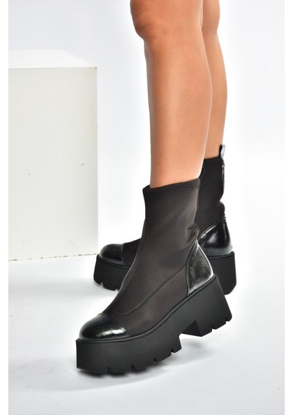 V272902904 Siyah Kumaş Kalın Tabanlı Kadın Bot fiyatları