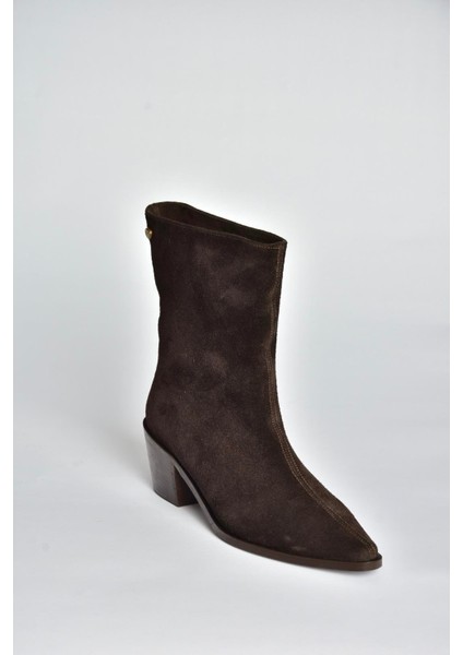 V654082002 Kahverengi Hakiki Deri Süet Alçak Topuklu Kadın Bot indirimleri