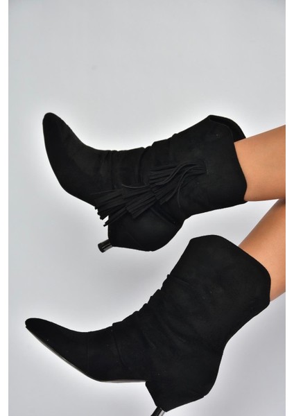 V997024802 Siyah Süet Ince Topuklu Kadın Bot fiyatları