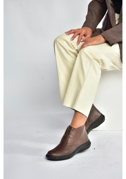 V398553603 Kahverengi Hakiki Deri Kadın Bot