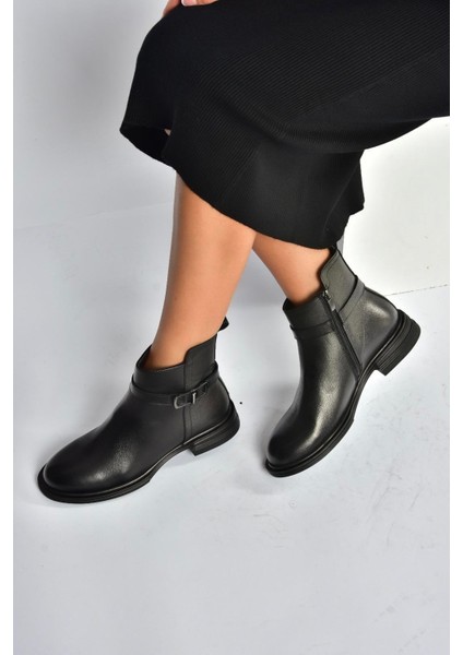 V555255503 Siyah Hakiki Deri Kadın Bot
