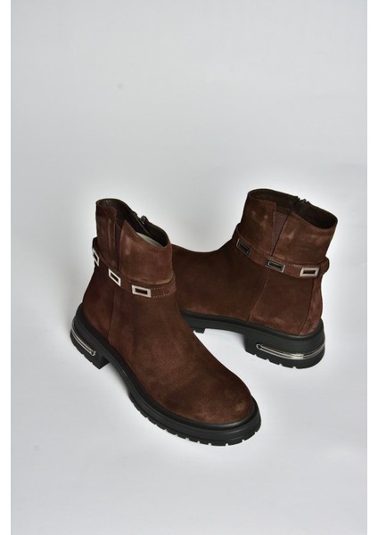 V555575602 Kahverengi Hakiki Deri Süet Comfort Ortopedik Taban Kadın Bot