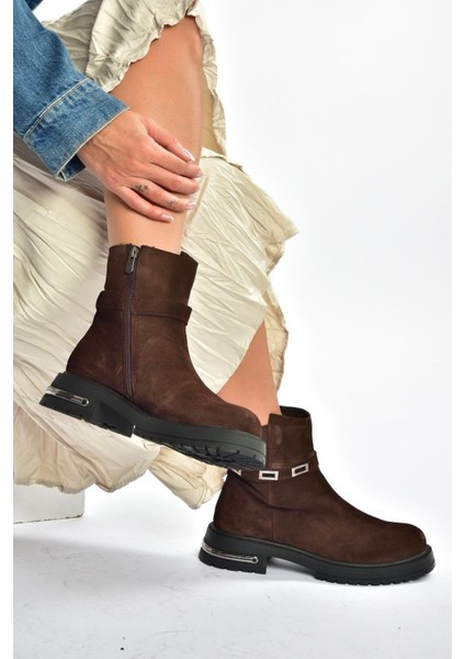 V555575602 Kahverengi Hakiki Deri Süet Comfort Ortopedik Taban Kadın Bot modelleri