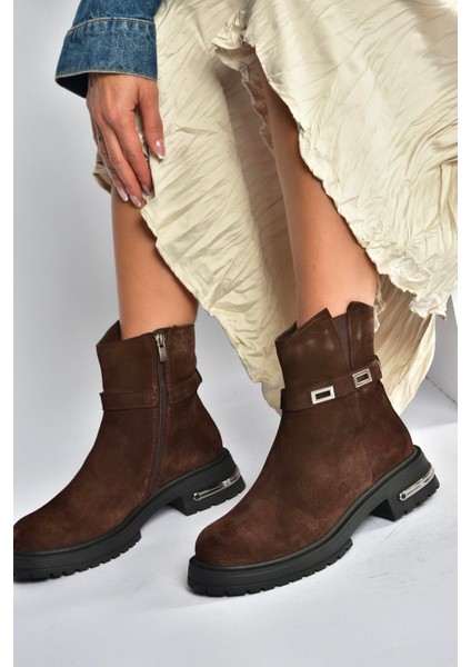 V555575602 Kahverengi Hakiki Deri Süet Comfort Ortopedik Taban Kadın Bot fırsatları